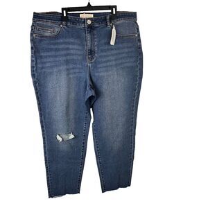 Eloquii Denim Women’s Size 18 Blue Jeans Raw Hem Distressed Stretch